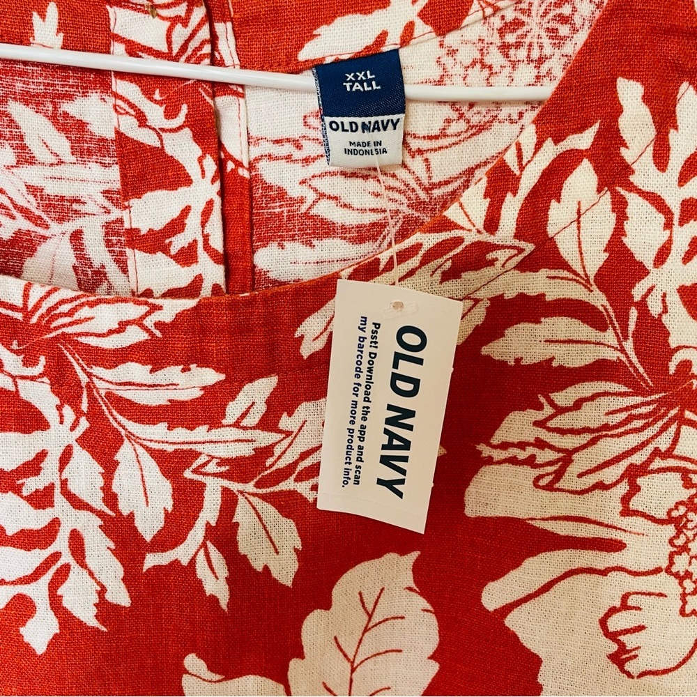 Old Navy  NWT Women’s Size XXL Tall orange and white cropped cotton shirt - Picture 3 of 11